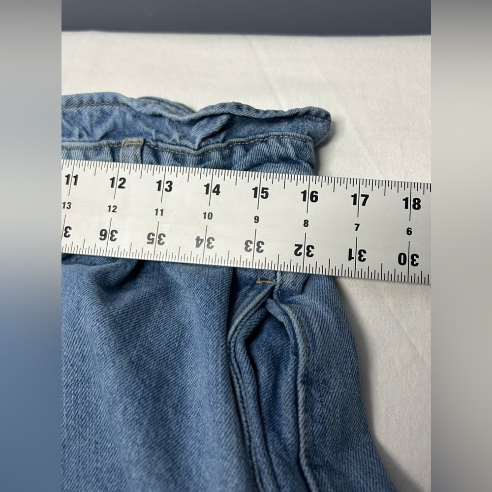Zara Denim Paperbag Shorts Womens 10 Blue High Waist Elastic Relaxed Fit Casual - Picture 4 of 13